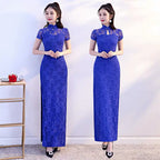 Retro-style modified dance cheongsam lace long high-slit dress