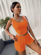 Slayr Solid Tank Top Drawstring Waist Shorts Set