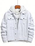 Manfinity EMRG Men Cotton Ripped Flap Detail Denim Jacket