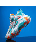 Men Random Anti-slip Graphic Lace Up Front Letter Patch Decor Sneakers, Sporty Outdoor Fabric Basketball Shoes