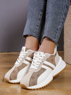 Women Letter Patch Decor Floral Pattern Lace-up Front Sports Shoes, Sporty Outdoor Running Shoes