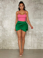 SXY Draped Side Tulip Hem Satin Skirt