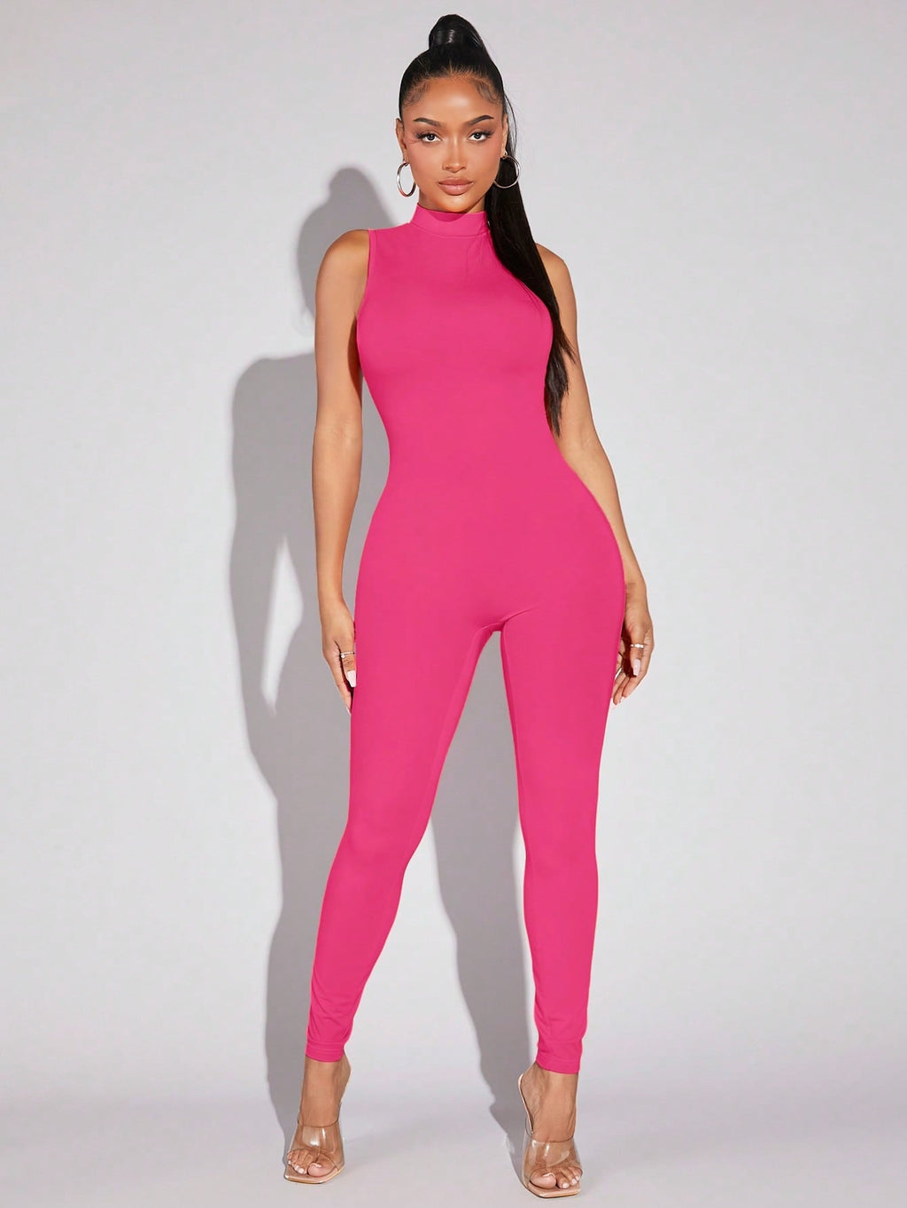 SXY Solid Mock Neck Unitard Jumpsuit