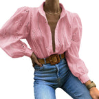 Casual Resort Fashion Hollow-out Long-sleeve Cardigan Blouse