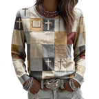 AutumnWinter Womens New Plaid Print Crew Neck Sweatshirt
