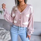 Women's Cloud Pattern Knitted Cardigan Sweater
