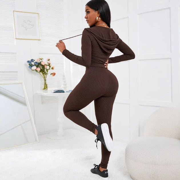 Women's Solid-color Casual Sporty Cropped Top And Pants Set