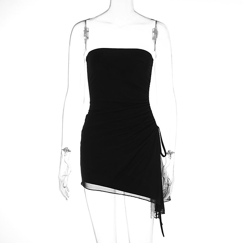 European And American Fashion Sexy Solid Color Sleeveless Slim Chest Wrap Backless Dress