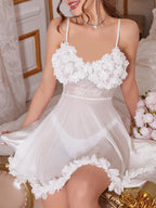 Deep V-neck Bow-tie Side-slit Figure-hugging Slip Nightgown