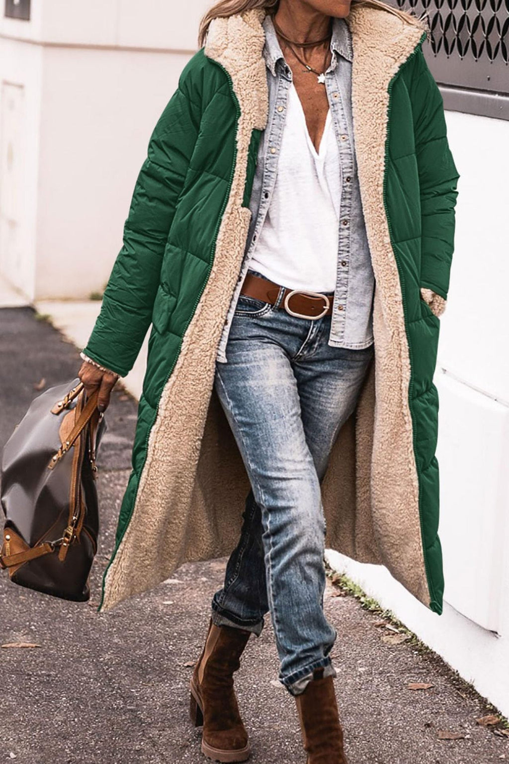 Solid Color Hooded Long Coat Winter Long Sleeve Double-sided Wear Slim Elegant Cardigan Jacket Top Women's Clothing