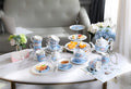 Gift For Mum/ Dad Coronation Family Party Set Special 3 Tier Cake Stand Teapot Milk Jug 2 Cups 2 Saucers (Blue Rose)