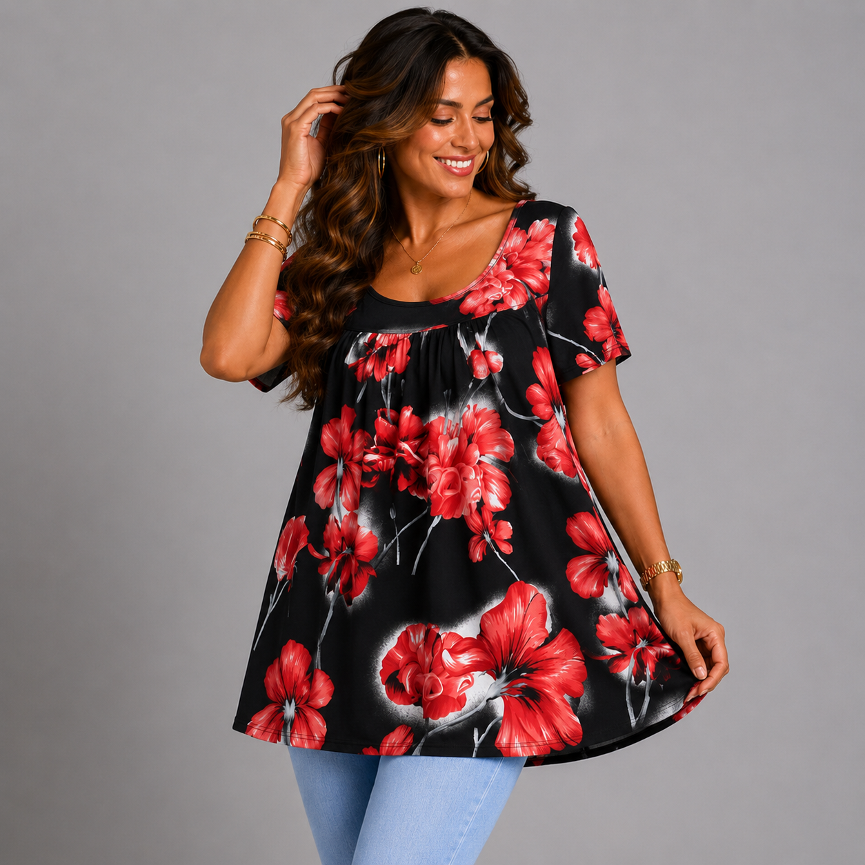 Short Sleeve Floral Smock Top