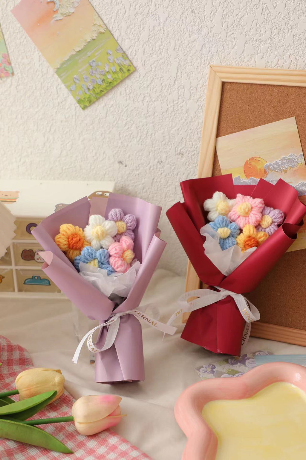 Christmas Valentine's Day Knitted Puff Wool Floral Decoration Gift