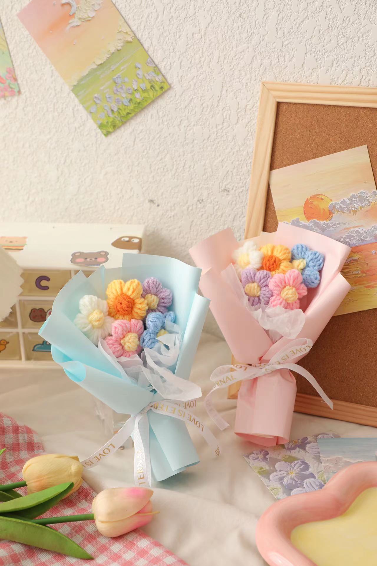 Christmas Valentine's Day Knitted Puff Wool Floral Decoration Gift