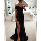 Party Sequins Off-neck Split Dress INS Casual Fashion Dress Women