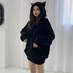 Winter hooded sweater black coat women loose