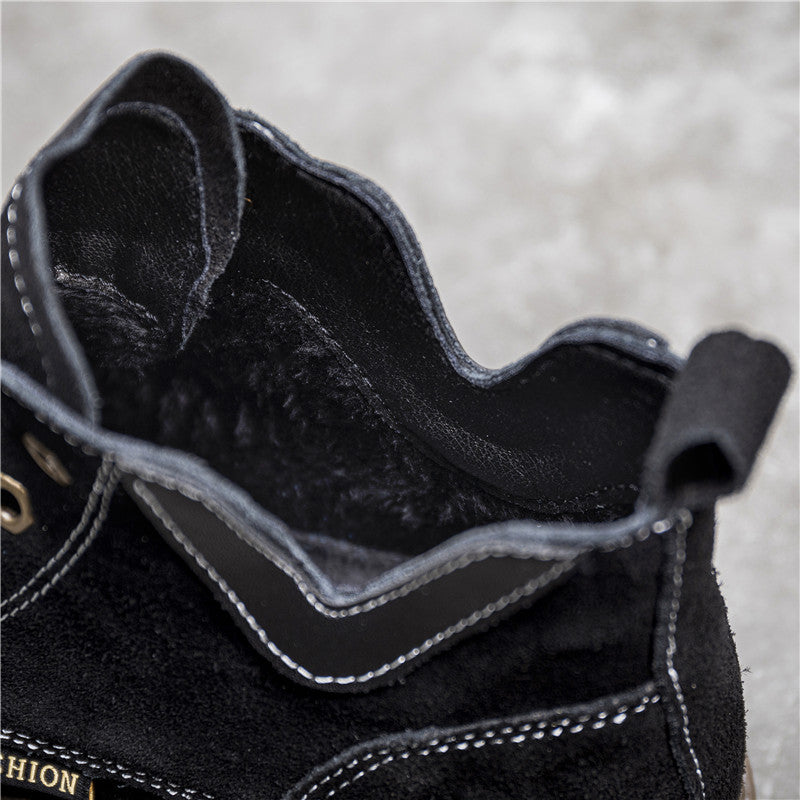 V-shaped meat powder leather boots