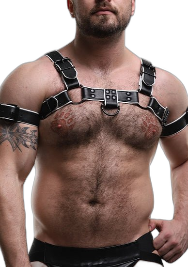 ruff GEAR Double Tone Leather Bulldog Harness White Black