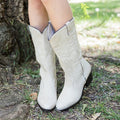 Oversized Women's Boots Western Cowboy Boots Middle Heel Ethnic Style Square Toe Boots