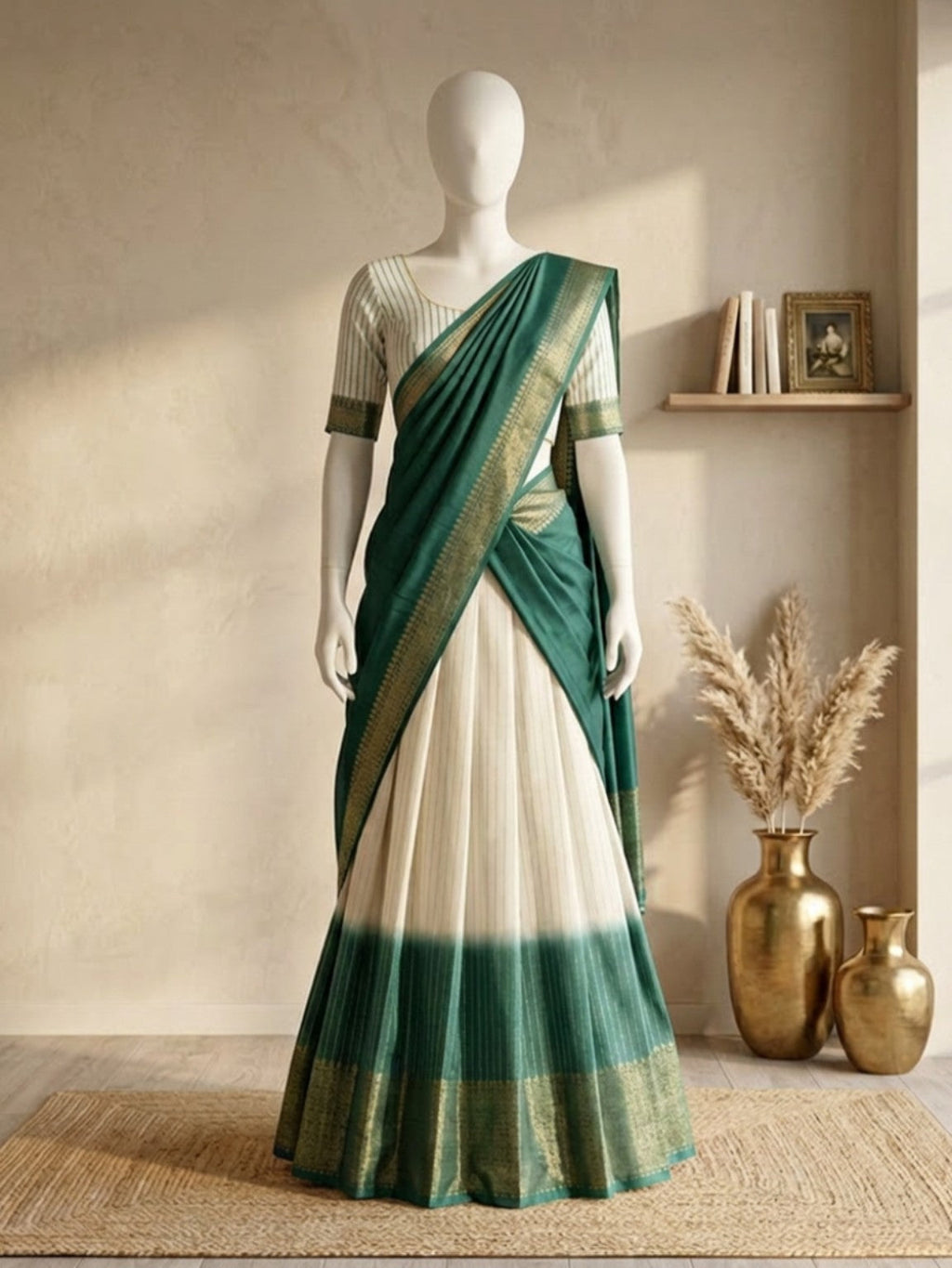 Emerald Kasavu Half Saree Set