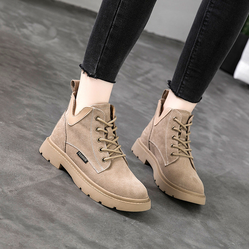V-shaped meat powder leather boots
