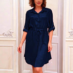 Elegant Dusting Commuter Single-Breasted Multi-Button Solid Color Dress