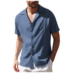 Men's Short Sleeve Shirt Summer Loose Casual Solid Color Lapel Tops