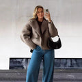 Vintage Lambswool Lapel Long-sleeve Jacket For Women
