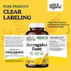 Wild & Organic Astragalus Capsules 1200 mg - Immune Support - Vegan, Non-GMO, No Fillers | 180 Count Pack of 1