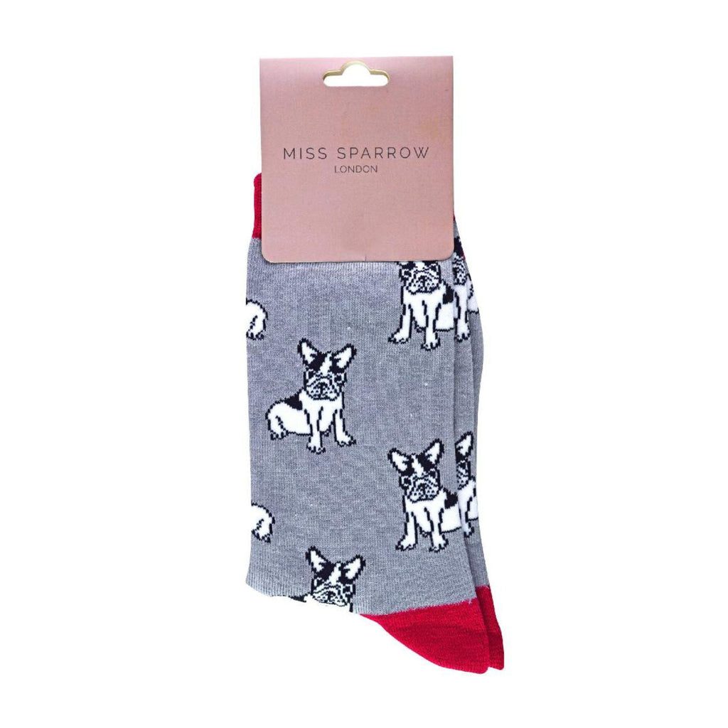 1 Pack Ladies Novelty Grey French Bulldog Bamboo Socks