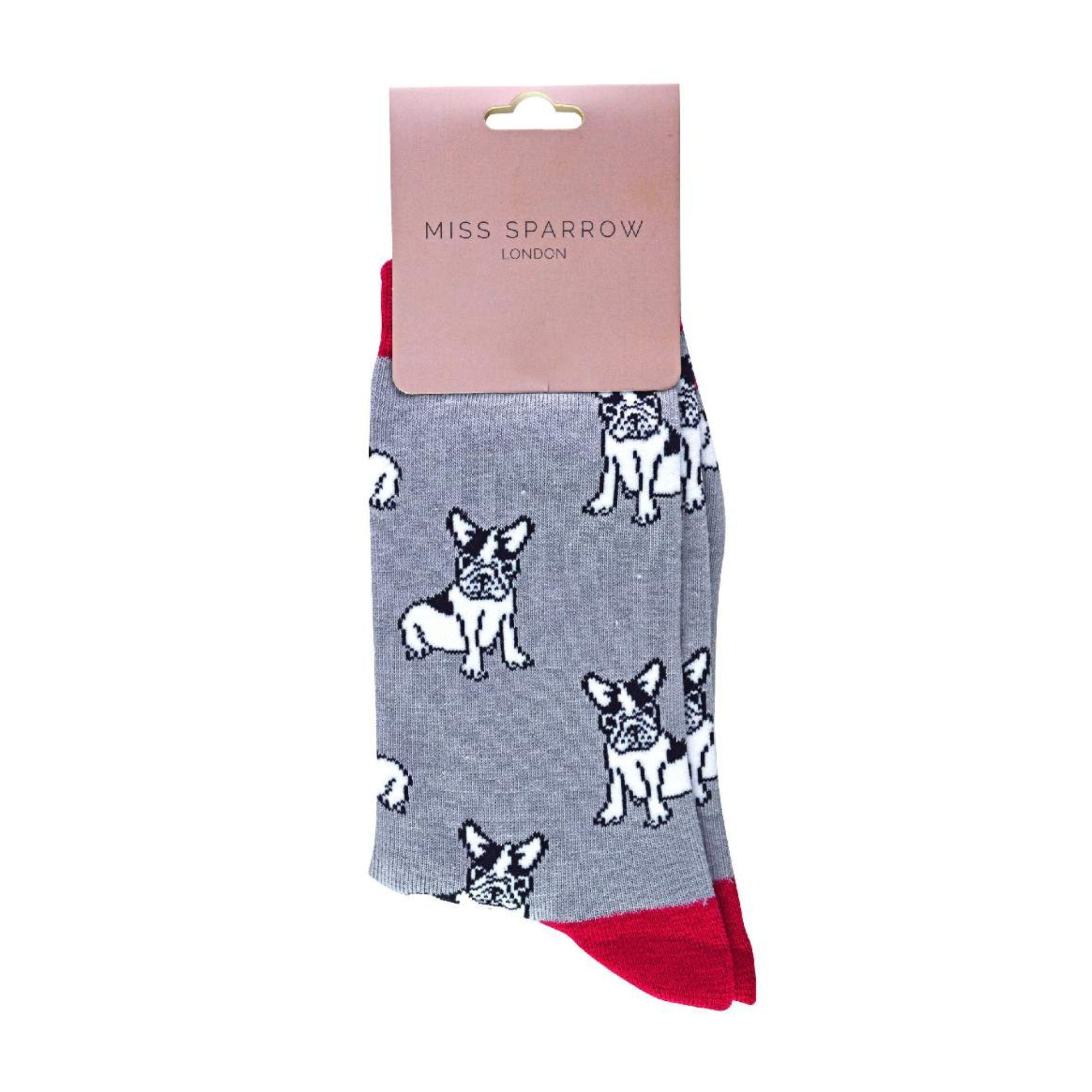 1 Pack Ladies Novelty Grey French Bulldog Bamboo Socks