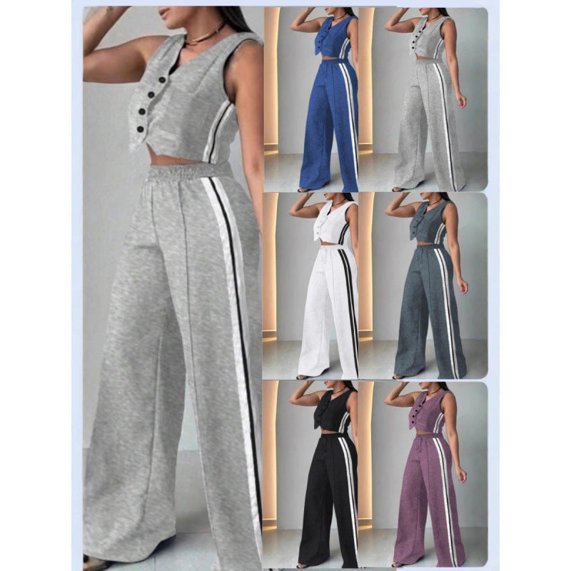 Fashionable Sleeveless Cropped Pants Suit With Pockets