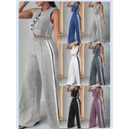 Fashionable Sleeveless Cropped Pants Suit With Pockets