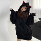 Winter hooded sweater black coat women loose