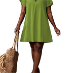 Elegant Royal Blue Crew Neck Short Sleeve Dress for Women