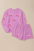 Women's Casual Jacquard Solid-Color Long-Sleeve Sweater And Shorts Set