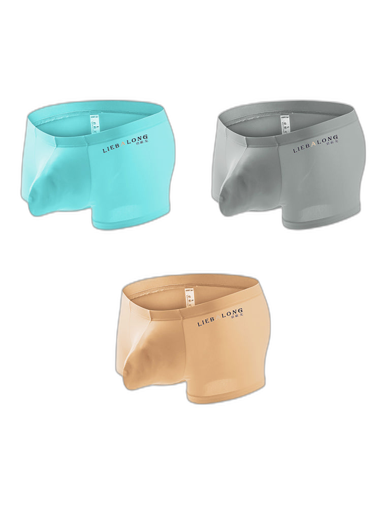3 Pack Men's Breathable Ice Silk Double-Layered Big Pouch Sexy Boxer Briefs