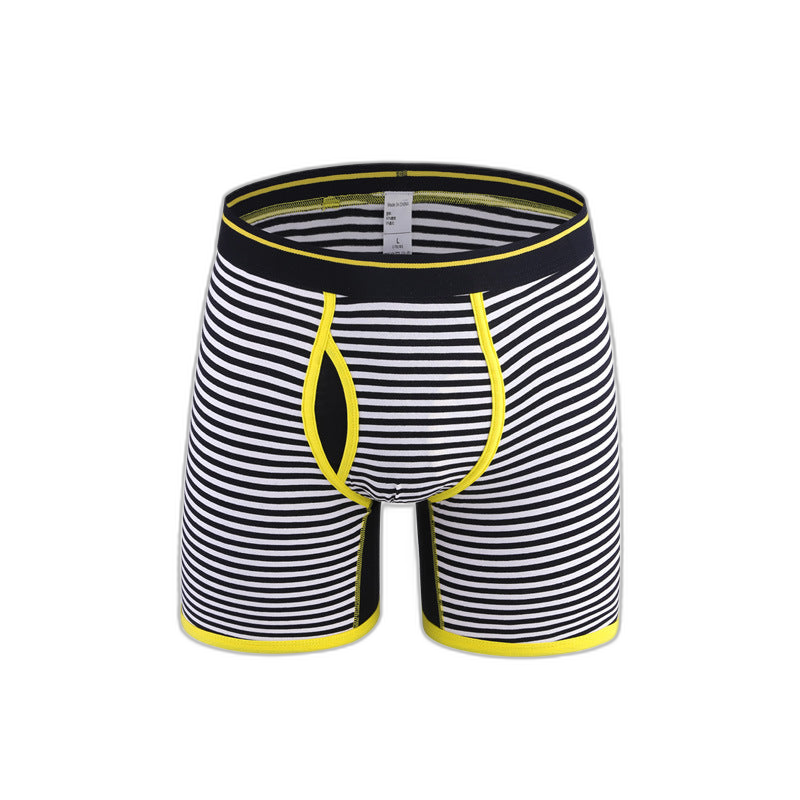 Men's Fly Front with Pouch Striped Cotton Boxer Briefs