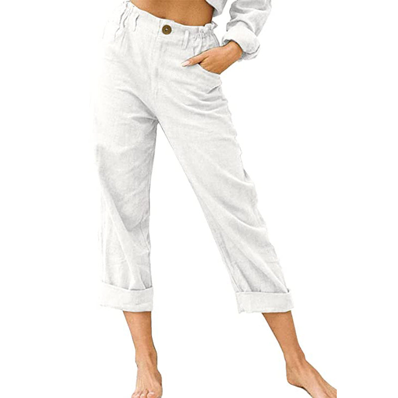 Women's Cotton Linen Patchwork Trousers | High Waist Drawstring Loose Casual Pants | 11 Colours | S–3XL | Michan Direct