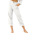 Women's Cotton Linen Patchwork Trousers | High Waist Drawstring Loose Casual Pants | 11 Colours | S–3XL | Michan Direct
