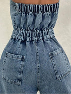 Denim Bandeau Zipper Jumpsuit & Jacket Set