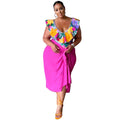 New Stylish Casual V-neck Printed Jumpsuit Printed Skirt Plus-size Two-piece Set