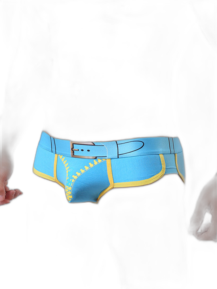Zipper Belt Printed Cotton Pouch Briefs