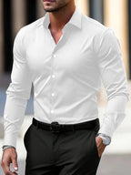 Men's Shirt Business Button Down Shirt Summer Solid Color Long Sleeve Lapel Vacation Shirt Fashion Temperament Casual Tops