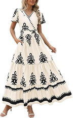 Flared Sleeves Layered Floral Dress