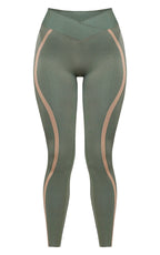 PLT SPORT Pale Green Seamless Contrast Jacquard V Front Leggings