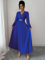 Women's Solid-color Casual Chic V-neck Dress