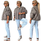 Winter Stitched Jacket Chic Fashion Casual Buckle Coat Women's Solid Color Long Sleeved Top Outwear Clothing