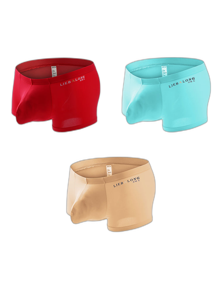 3 Pack Men's Breathable Ice Silk Double-Layered Big Pouch Sexy Boxer Briefs