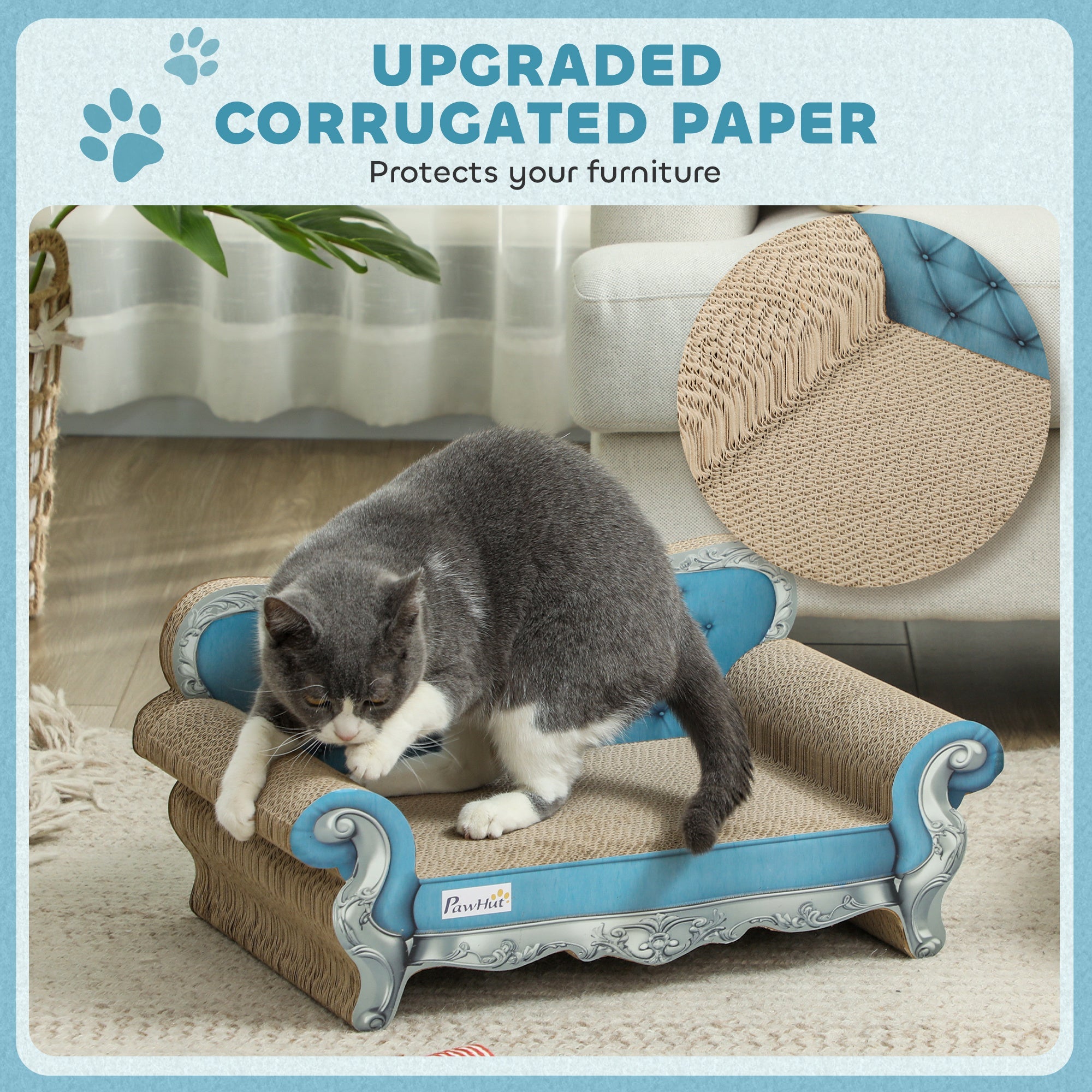 PawHut 2 in 1 Cat Scratcher with Catnip for Indoor Cats, 30.5 x 55 x 31.5cm, Light Blue